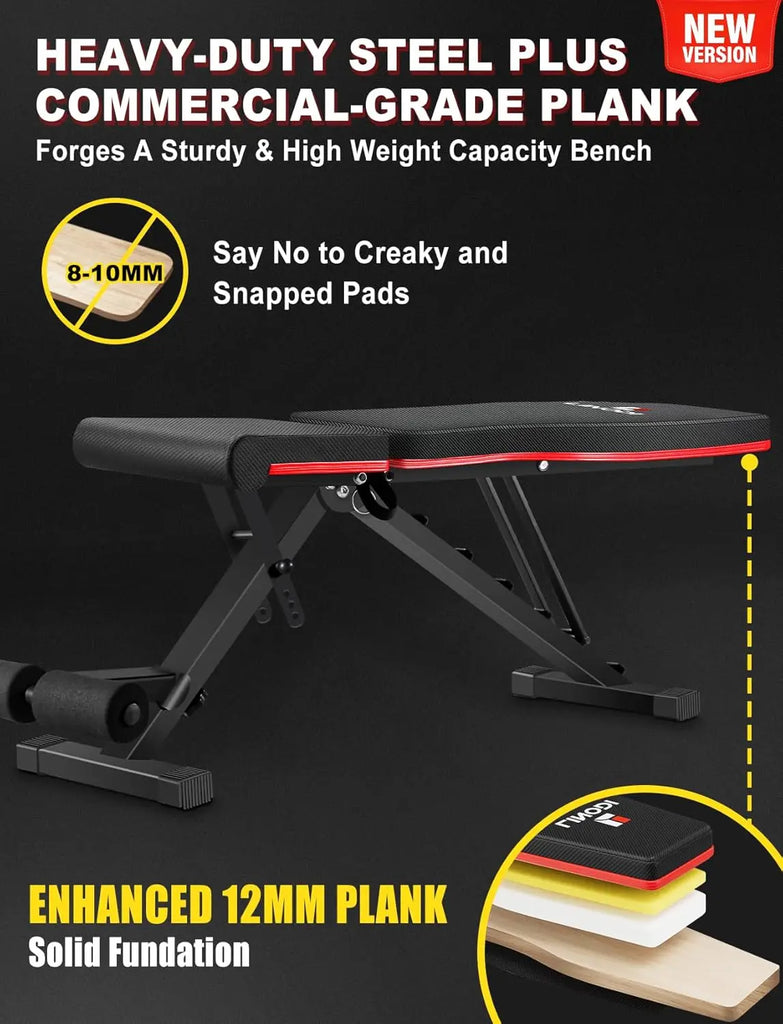 Adjustable Strength Training Benches for Full Body Workout, Multi-Purpose Foldable Incline Decline Home Gym Bench