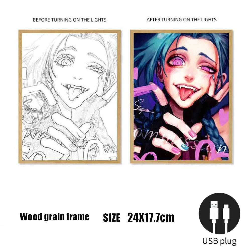 Anime GamePeripheral Jinx Cartoon LED Coloured Drawing High Definition Picture USB Plug Night View Lamp Home and Home Decoration