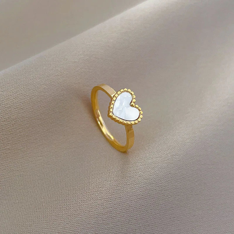 RONGXUANMEI New Trendy 2024 Gold Color Black Heart Stainless Steel Rings For Women Elegant Colorfast Love Party Finger Ring Gift