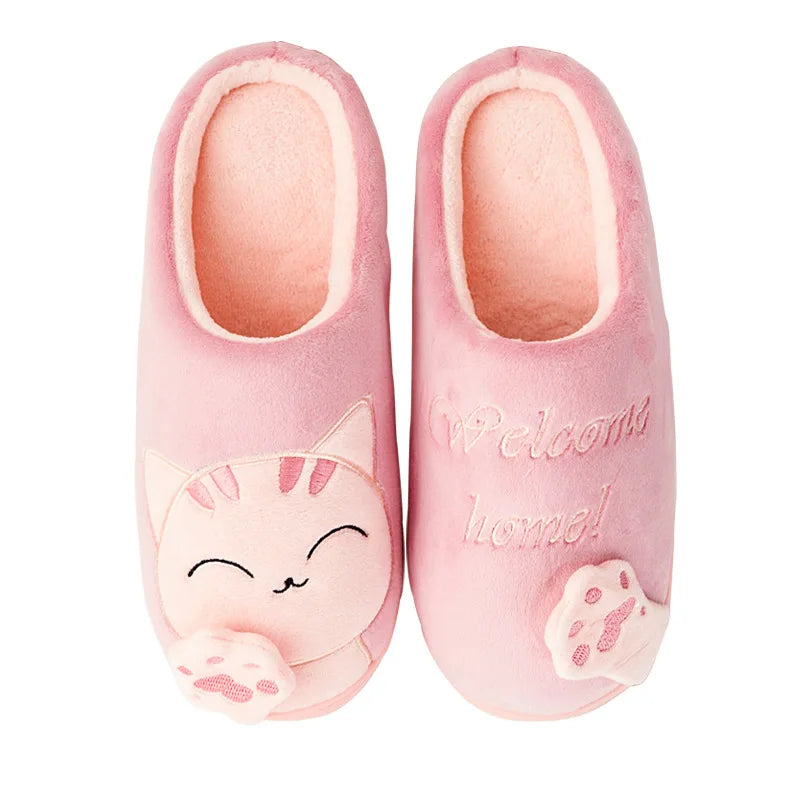 Couple Winter Home Slippers Indoor Bedroom Non-Slip Floor Slipper Women Shoes Cute Cartoon Cat Slippers Men Warm Plush Slides