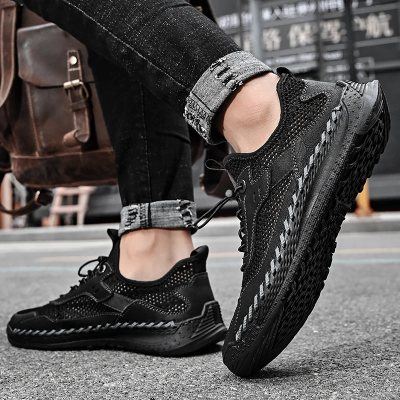 Summer Men Sneakers Breathable Leather Casual Shoes Men Comfortable Mesh Men Loafers Mesh Men Shoes Outdoor Walking Zapatos