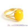 Yellow Amber Ring Fashion 925 Silver Charm Gemstone Zircon Women Gift Amulet Jewelry Natural Crystal