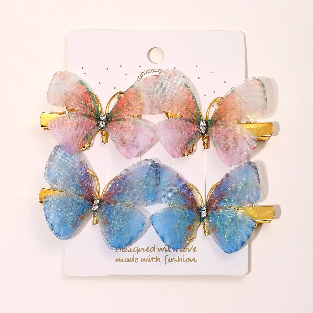 2/6Pcs Colorful Butterfly Hairpins Girl Hair Clips Barrettes Women Sweet Hair Ornament Rainbow Headwear Fashion Hair Accessories
