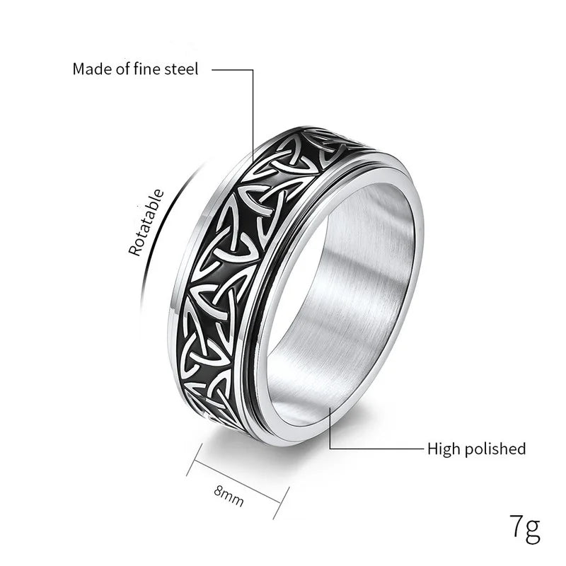 New Style Unique Rotatable Stainless Steel Ring Retro celtic triangle knot  Mens Rings Party Jewelry for women Gift size 7-13