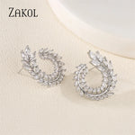 Load image into Gallery viewer, ZAKOL Fashion Leaf AAA Zircon Wedding Jewelry Sets For Women Party Gift Sliver Color Crystal Earrings Necklace Set Wholesale
