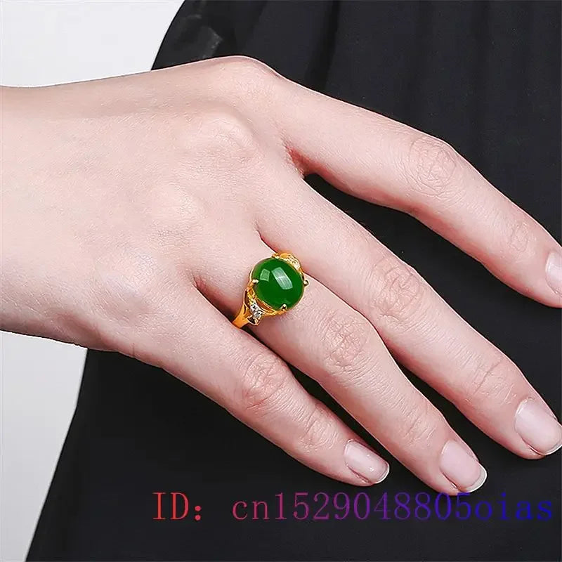 Green Jade Ring Women Natural Crystal Men Amulet Gifts Fashion Zircon Chalcedony Jewelry 925 Silver Charm Gemstone