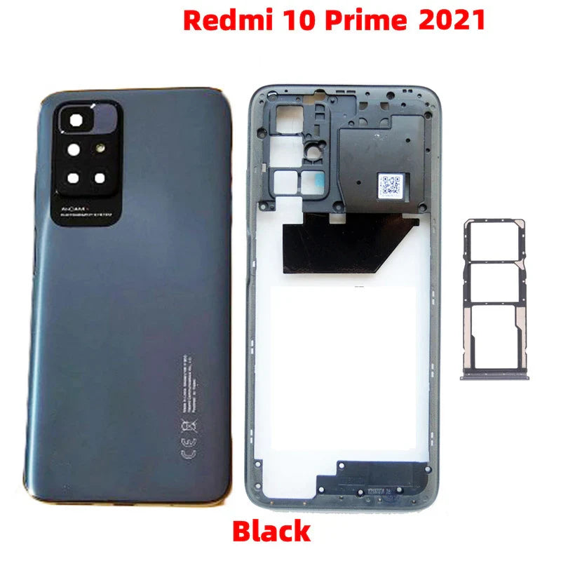 For Xiaomi Redmi 10 , 10 Prime 2022 Back Chassis Case + Middle Frame Housing With Camera Lens+Sim Card Tray Phone Parts