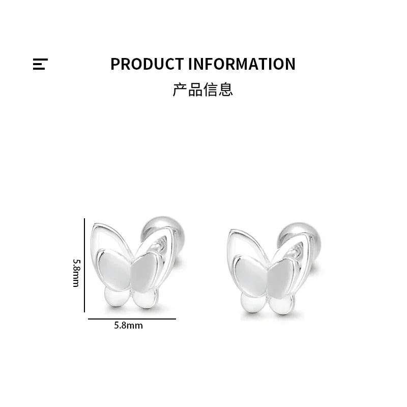 925 Sterling Silver Double Butterfly Stud Earrings for Women Funny Animal Smooth Surface Earring Girl Birthday Piercing Jewelry