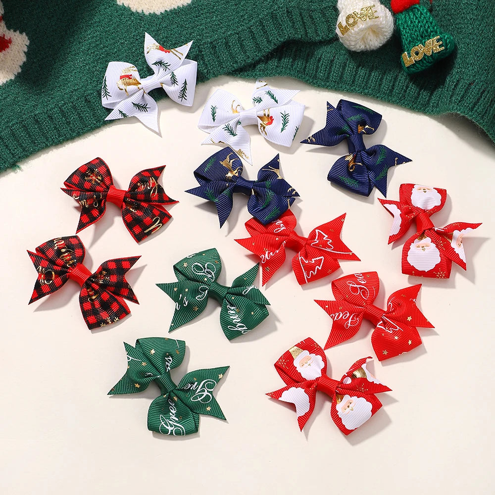 6/8pcs/set Christmas Bows New Year Party Decor Hair Bows for Girl Kids Hair Christmas Decorations Supplies Baby Hair Accessories