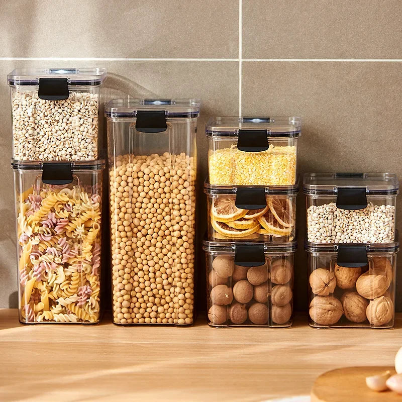 Airtight Plastic Food Storage Box, Cereal Candy Dry Jar with Lid, Refrigerator Storage Jar, Household Items, Kitchen Organizer