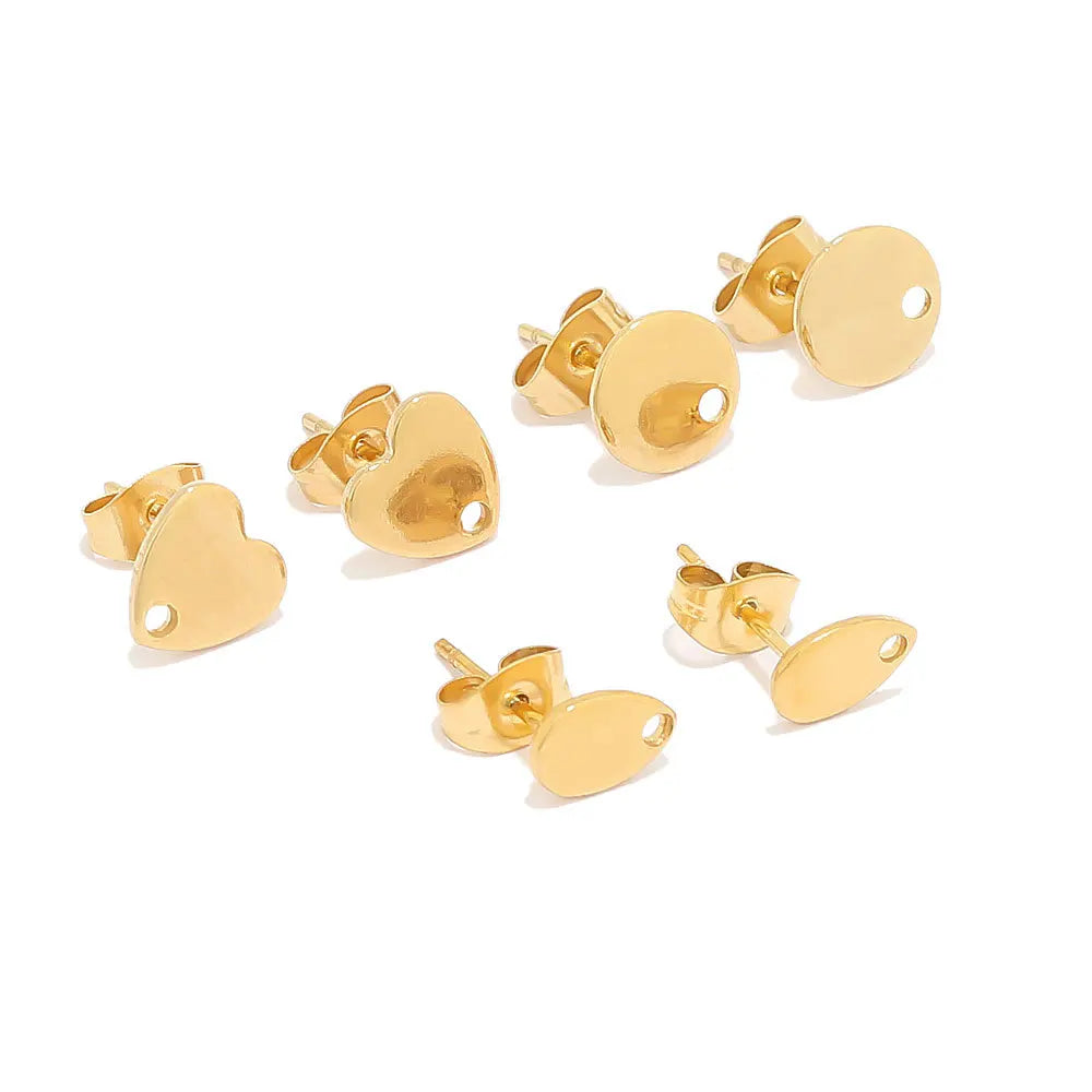 10pcs Stainless Steel Earrings Connectors Love Heart Round Silver Gold Color Stud Earrings Base Earring Settings Diy Jewlery