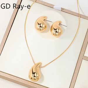 2PCS Water Drop Earring Necklace Jewelry Set for Women Delicate Gold-plated CCB Metal Fashion Jewelry Accessories