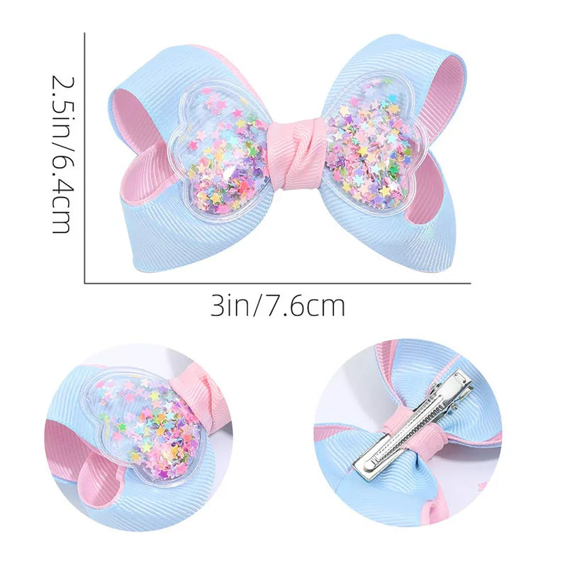 2Pcs Glitter Hairpin For Girls Boutique Ribbon Bowknot Hair Clips Kids Hair Accessories Handmade Sweet Barrettes Headwear