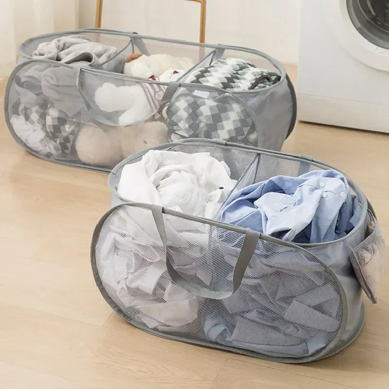 Breathable Mesh Folding Laundry Basket Household Dirty Clothes Storage Organizer Handle Light Portable Trousers Sorter Tool Item