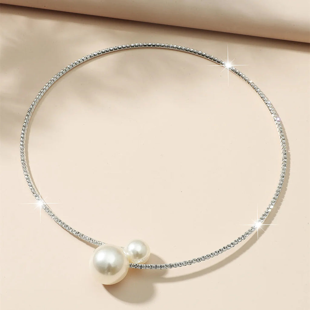 Elegant Crystal Imitation Pearl Open Bracelets for Women Gold Silver Plated Cuff Bangles necklace set Pulseras Mujer Jewelry