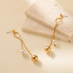 Load image into Gallery viewer, Original Design Imitation Pearl Long Tassel Drop Dangle Earrings for Women Luxury Gold Color Stainless Steel Ball Stud Jewelry
