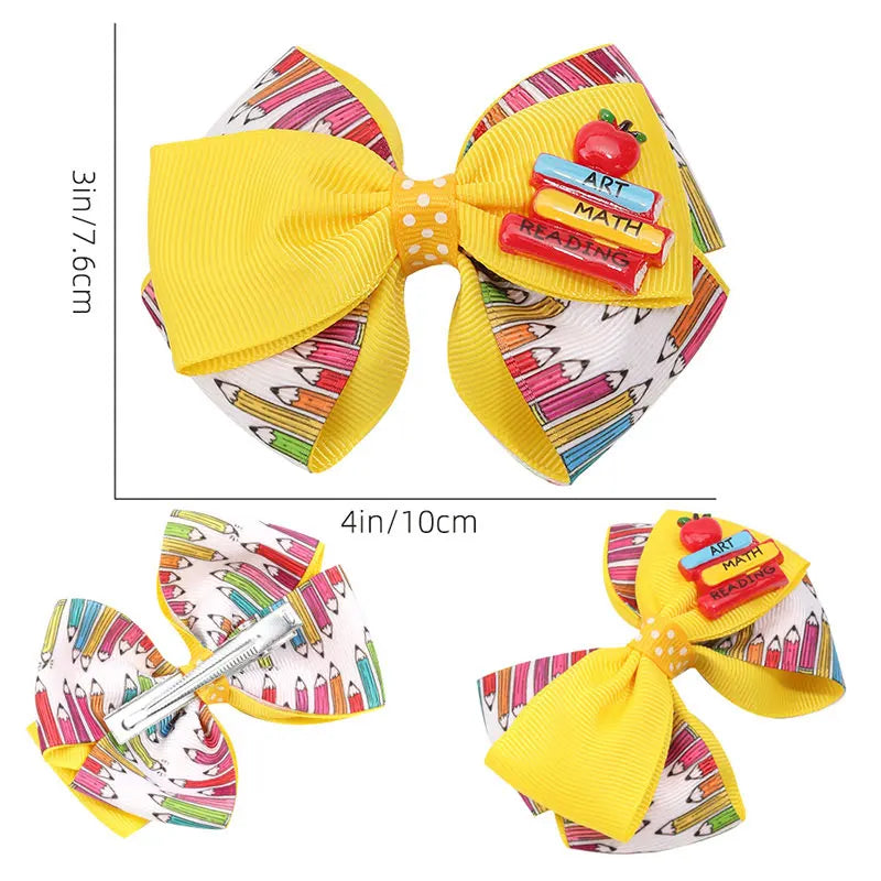 New Hair Bow Clips Boutique Back To School Hairpin Barrettes Grosgrain Ribbon Hair Clip Girls Headwear Kids Hair Accessories