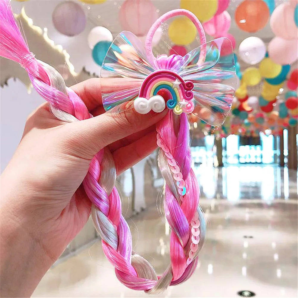 Girls Hair Bow Kids Rainbow Hair Tie Princess Accessories Toddler Snowflake Elastics Baby Accessories No Damage Braid