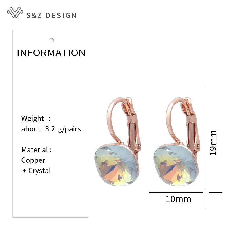 S&Z DESIGN New Fashion Square Colorful Crystal Dangle Earrings For Women Wedding 585 Rose Gold Color Jewelry Eardrop