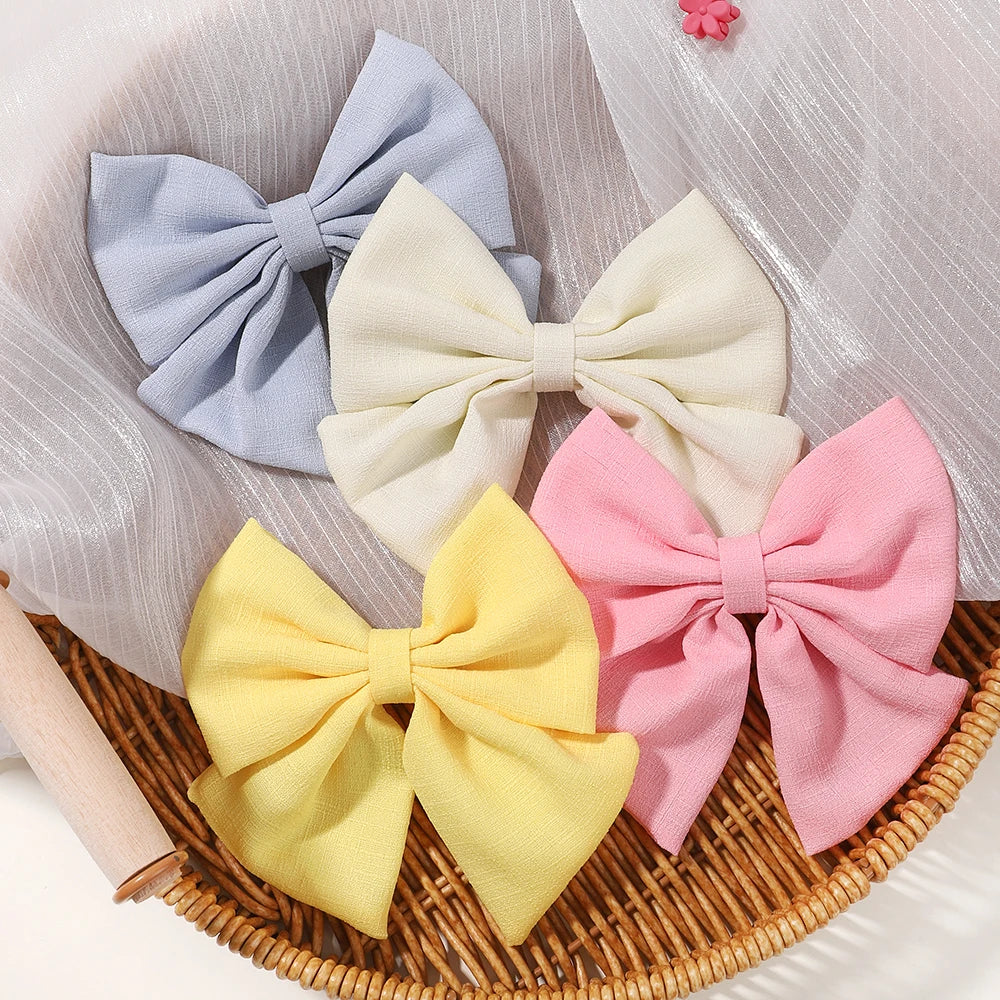 1Pcs Solid Color Cotton Hair Bows With Clip For Children Girls Handmade Hairpins Barrettes Headwear Kids Hair Accessories Gifts