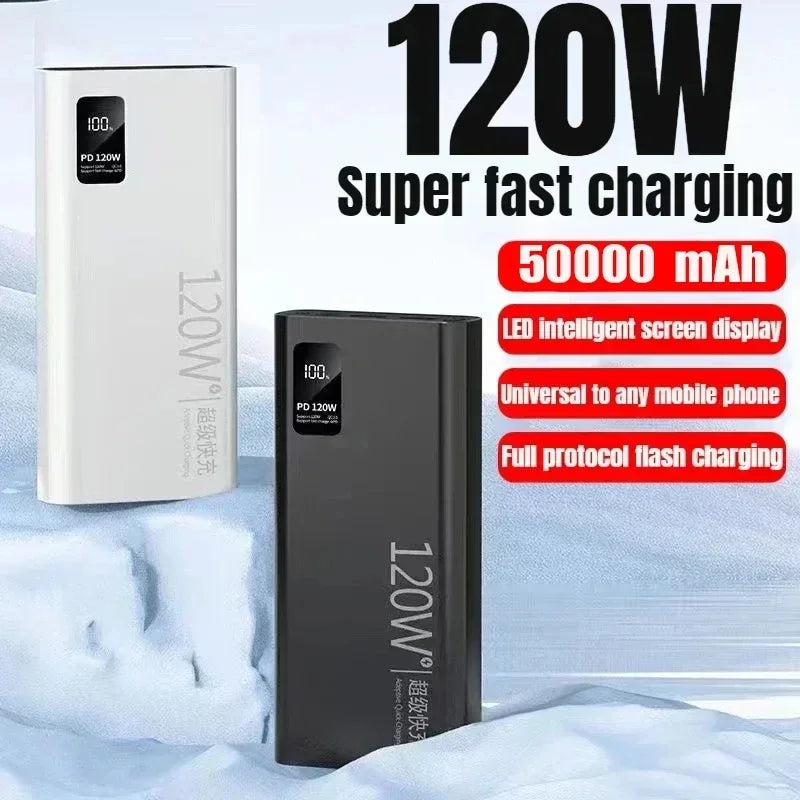 120W 50000 mAh Power Bank Super Fast Charging 100% Sufficient Capacity Portable Battery Charger for iPhone Xiaomi Huawei Samsung