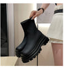 Round Toe Women's Rubber Boots Shoes Boots-Women Winter Footwear Flat Heel Chelsea Zipper Rain High Heel Autumn Ladies 2023 Loli