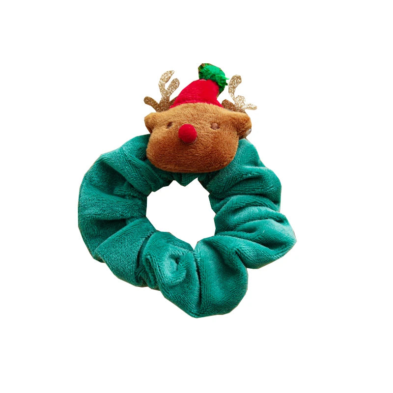 Girls Christmas Flannel Ponytail Holder Hair Ties Santa Claus Elk Velvet Hair Rope Creative Kids Scrunchies Hair Accessories