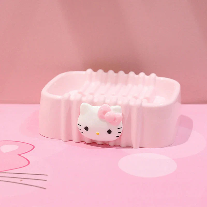 Hello Kitty Kawaii Soap Tray Cartoon Sanrio Melody Soap Dishes Non-slip Drain Travel Home Bathroom Soap Box Bathroom Accessories