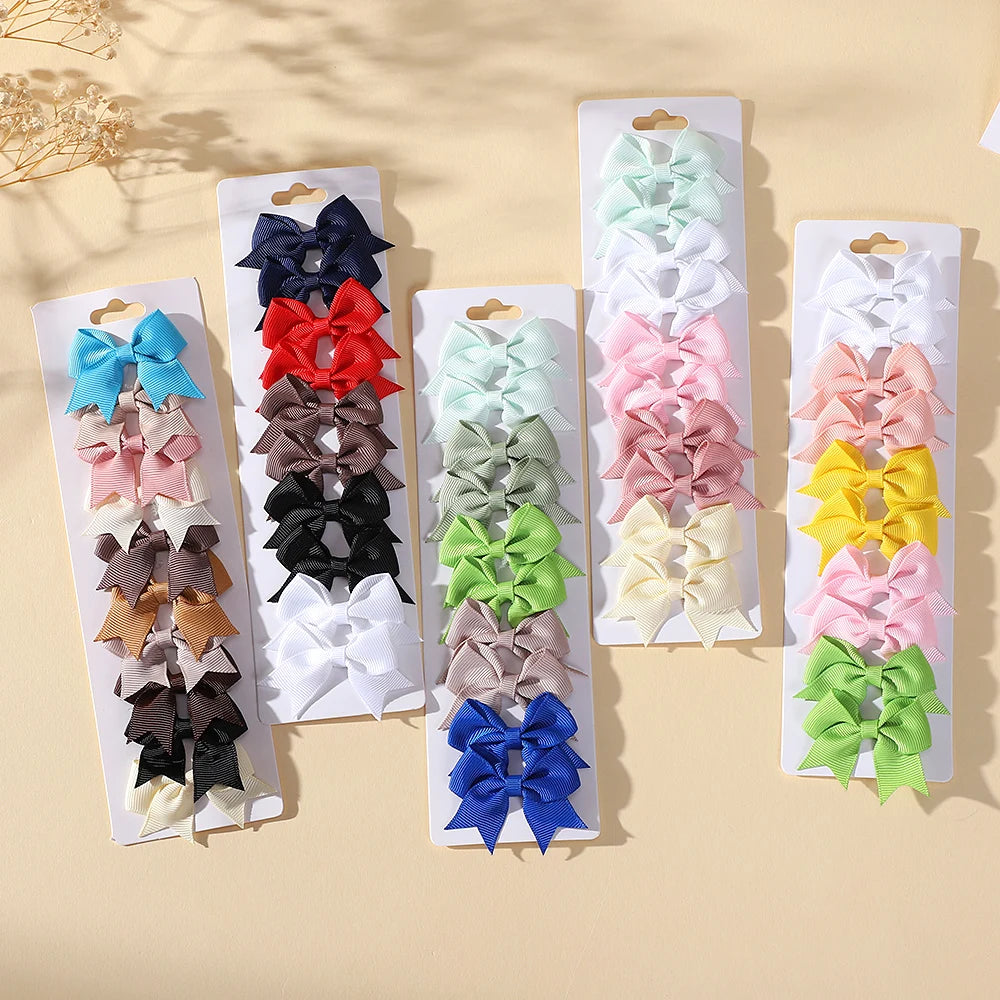 10Pcs/Set Classical Solid Ribbon Bow Hair Clips for Kids Girl Handmade Bows Hairpin Barrettes Headwear Children Hair Accessories