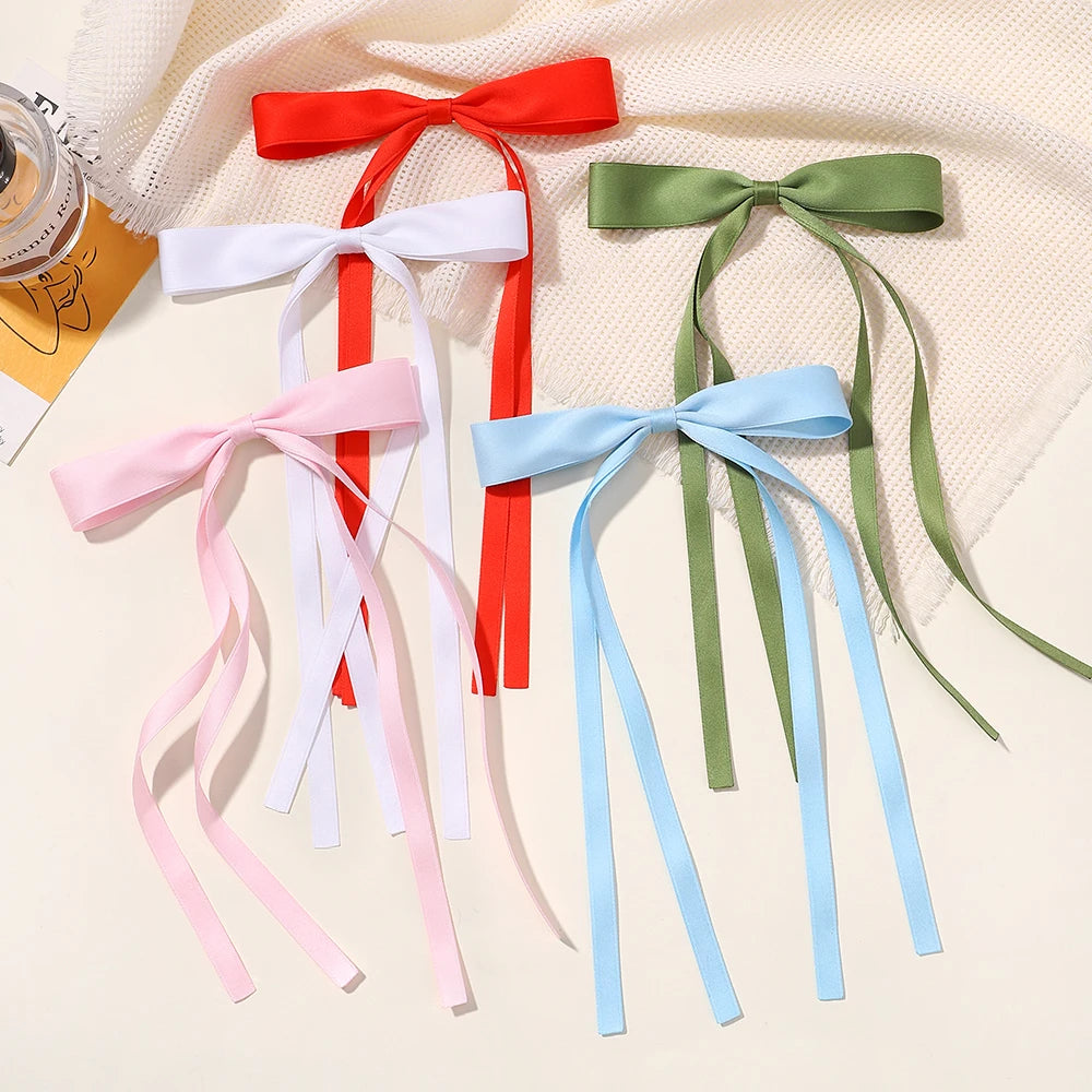 2pcs 2024 New Cute Ribbon Bow Headband Long Tassel Hair Clip Women's Hair Accessories Girls Party Headwear Side Clips Wholesale