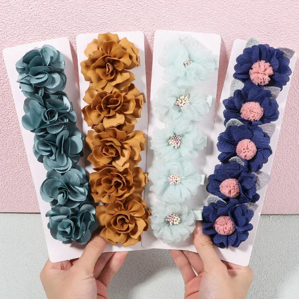 5/3Pcs Children Handmade Chiffon Petals Poppy Flower Hair Clips Rolled Rose Fabric Hair Flowers for Kids Girls Hair Accessories