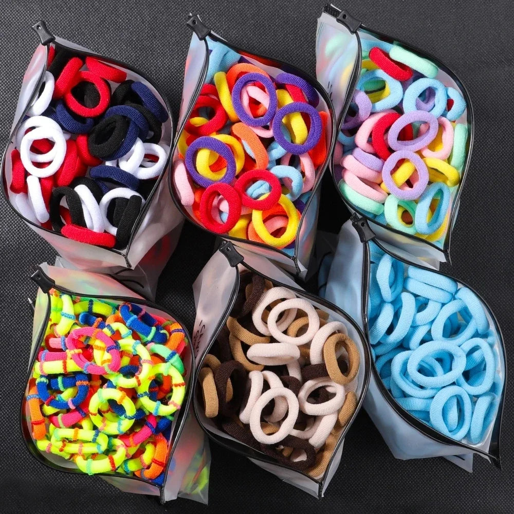 100/300/500PCS Colorful Basic Nylon Ealstic Hair Ties for Girls Ponytail Hold Scrunchie Rubber Band Kid Fashion Hair Accessories