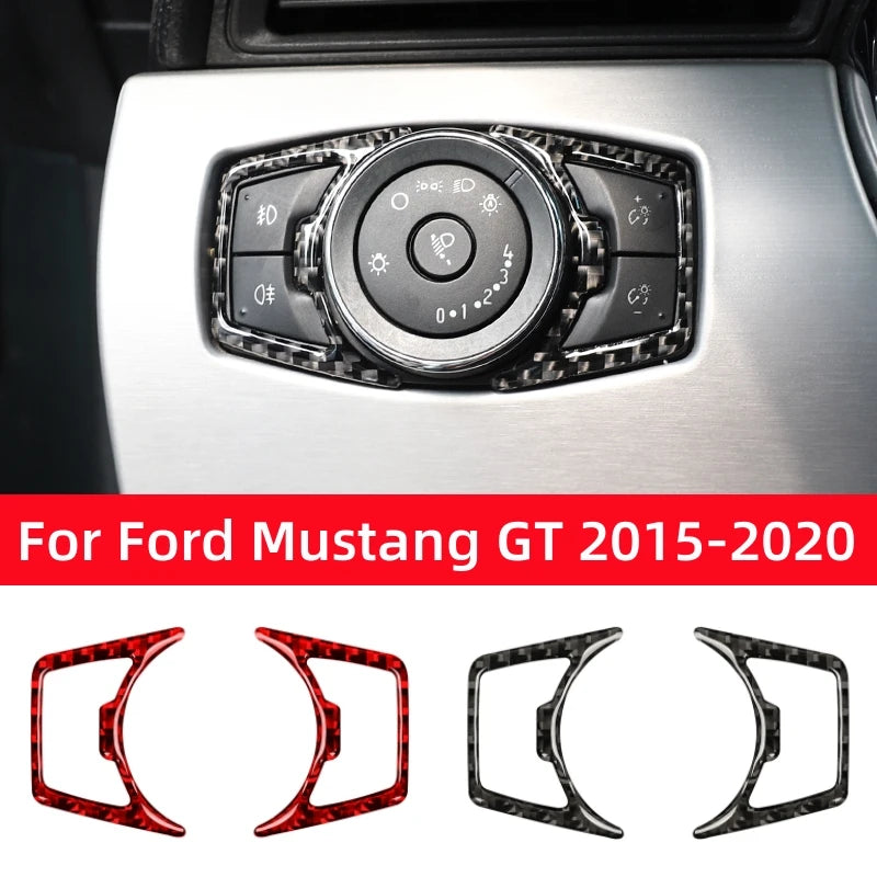 For Ford Mustang GT 2015-2021 Carbon Fiber Car Headlight Switch Cover Trim Stickers Decoration Frame Car Interior Accessories