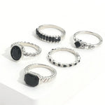 Load image into Gallery viewer, Retro Black Crystal Stone Ring Set For Women Vintage Geometric Knuckle Joint Ring Female Fashion Party Jewelry Accessories
