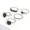 Retro Black Crystal Stone Ring Set For Women Vintage Geometric Knuckle Joint Ring Female Fashion Party Jewelry Accessories