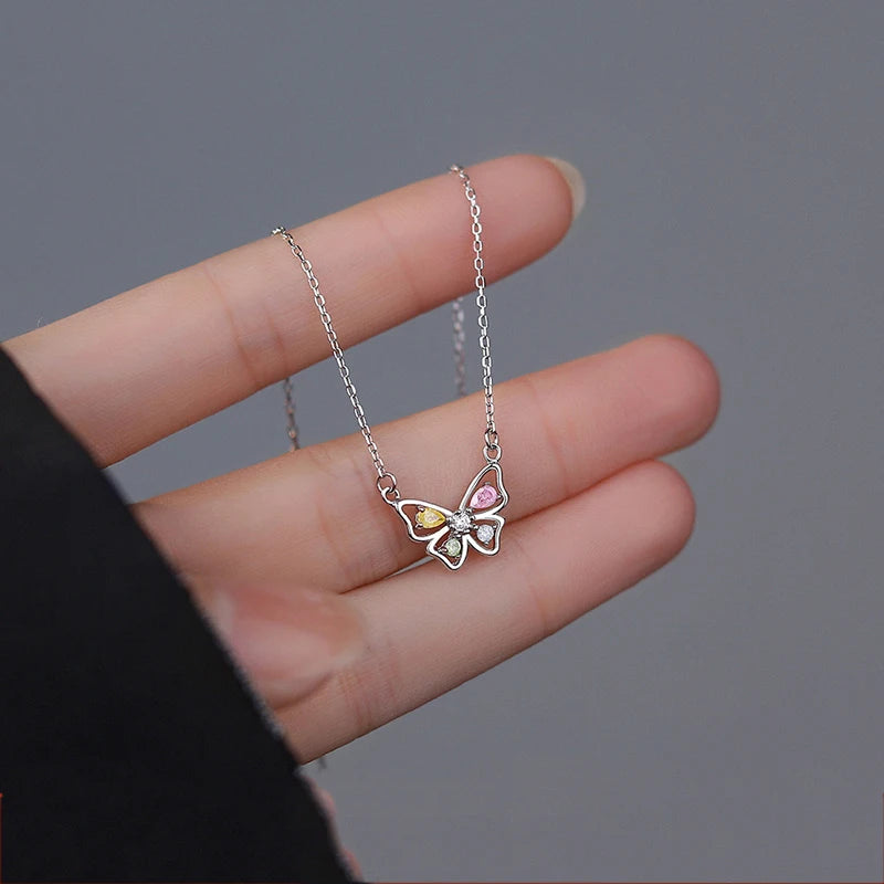 925 Sterling Silver Butterfly Necklace Delicate Animal Choker Shiny Collarbone Chain Birthday Gift For Women's Fashion Jewelry