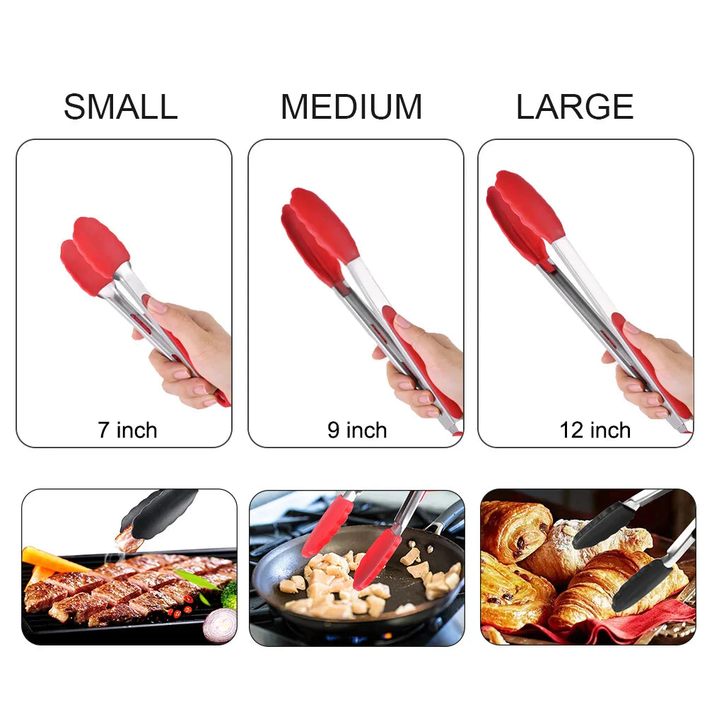 Food Tong Stainless Steel Kitchen Tongs Silicone Nylon Non-Slip Cooking Clip Clamp BBQ Salad Tools Grill Kitchen Accessories