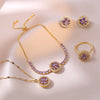 Sweet flower purple Zircon Pendant Necklace Earrings Set for Women Girls Stainless Steel Chain Party Accessories Jewelry