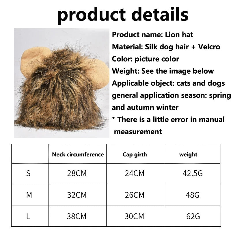 Pet Cat Decor Accessories Lion Wig Fancy Hair Cap Pet Supplies Cute Lion Headgear Cat Hat Mane Wig for Dogs and Cat Small Dog