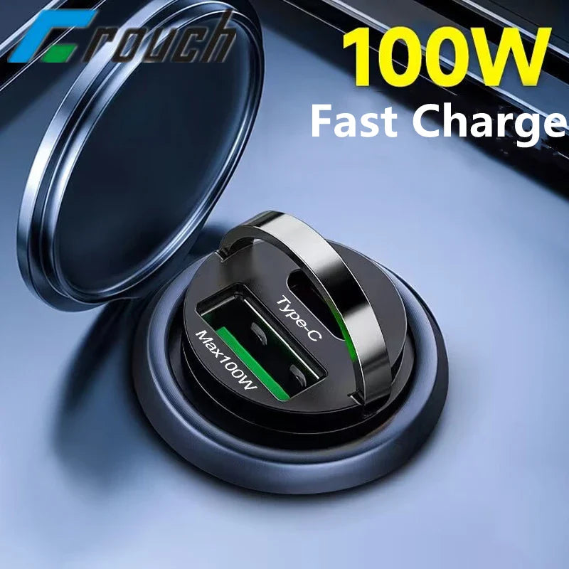 Crouch Mini Car Charger 100W QC3.0 Fast Charging Car USB Charger PD Type C Mobile Phone Charger For iphone Samsung Xiaomi Huawei