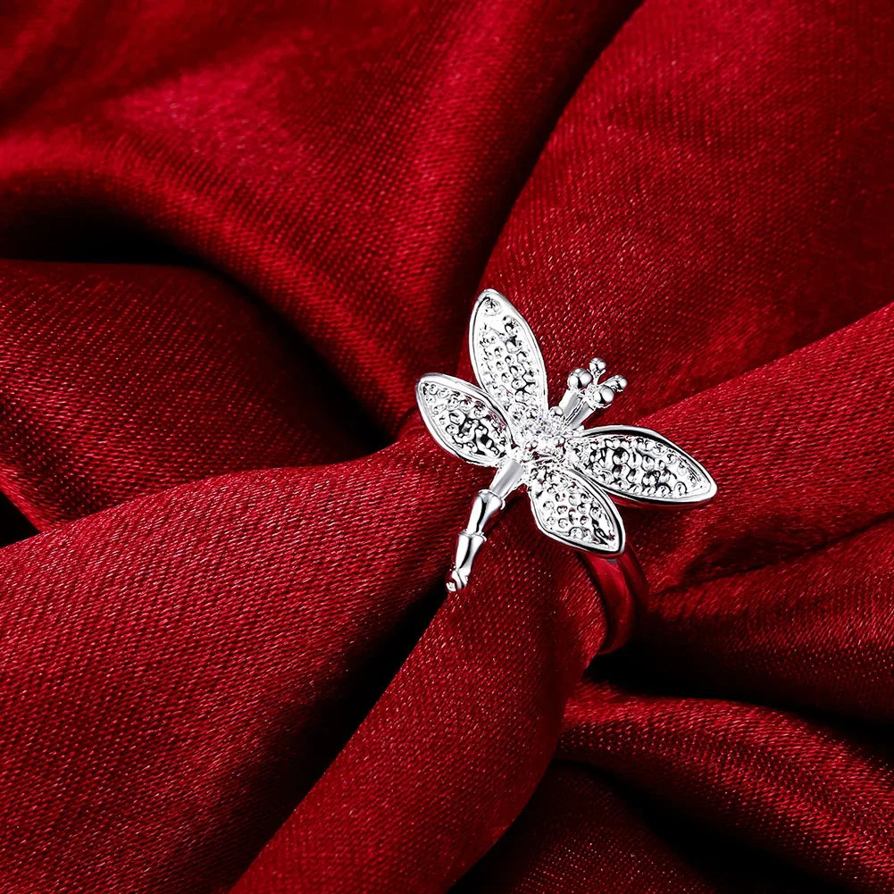 Fashion fine 925 sterling silver women Crystal dragonfly pendant necklace earring ring Jewelry set Party wedding gifts