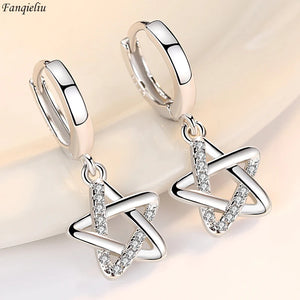 Fanqieliu 925 Silver Needle Woman's High Quality Crystal Jewelry Trendy Zircon Star Drop Earrings New FQL23570