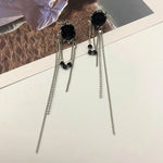 Load image into Gallery viewer, Fashion Jewelry Retro Black Rhinestone Rose Long Tassel Earrings For Women Jewelry
