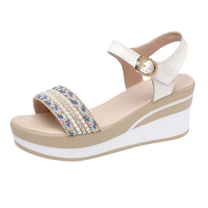 Ladies Shoes Wedges Heel Footwear Wedge with Platform Waterproof Summer 2024 Rhinestones Sandals for Women Outdoor Pumps Diamond