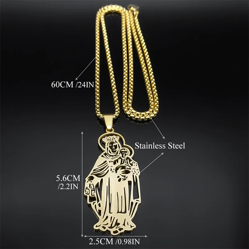 The Virgin Mary of Christian Jesus Necklace for Women Men Stainless Steel Gold Color Catholicism Sacred Jewlery joyas NZZZ508S01