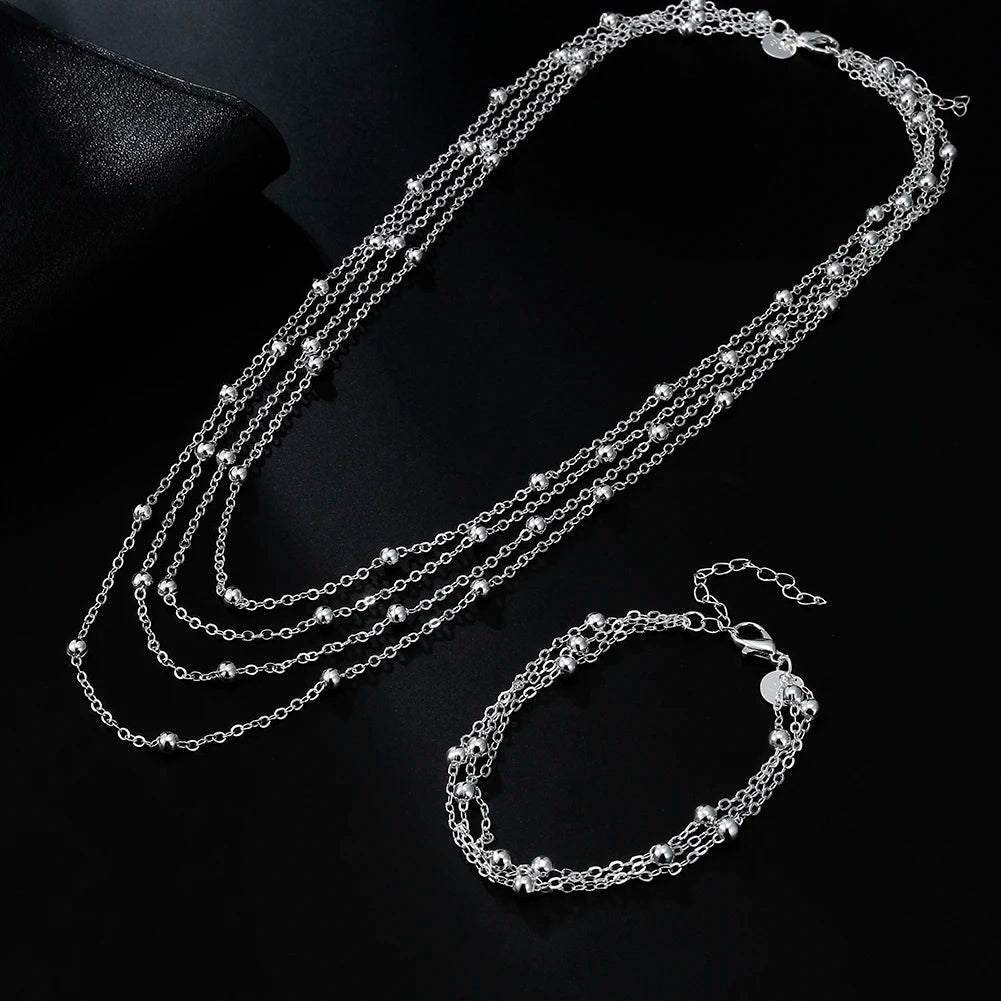 Hot luxury designer 925 sterling silver Tassel beads Bracelets necklaces for women Fashion original jewlery sets party wedding