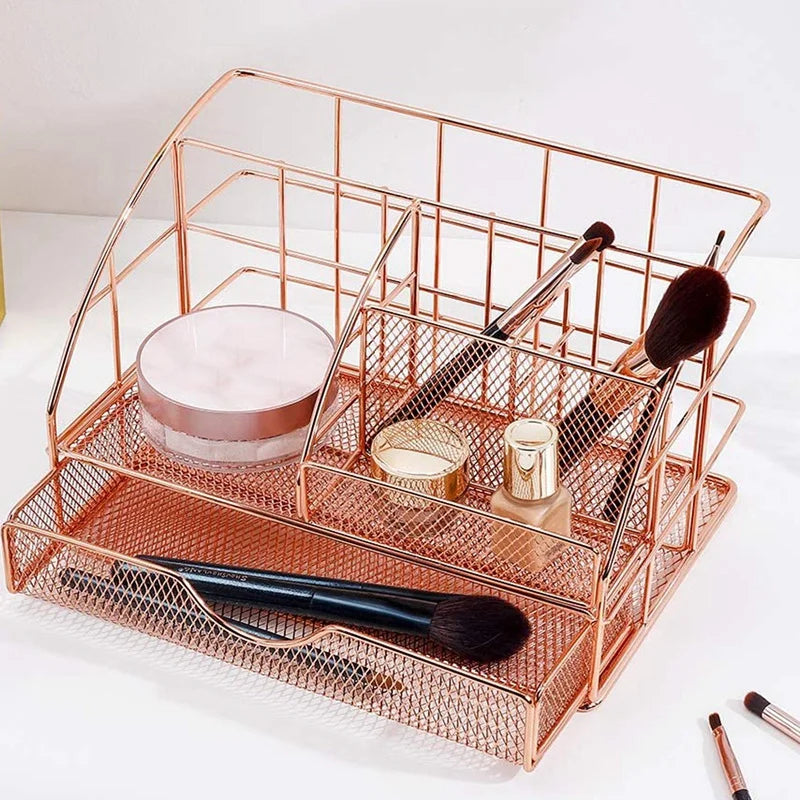 Desk Organizer For Women, Mesh Office Supplies Accessories Caddy With Drawer For Home Office Desktop Organization