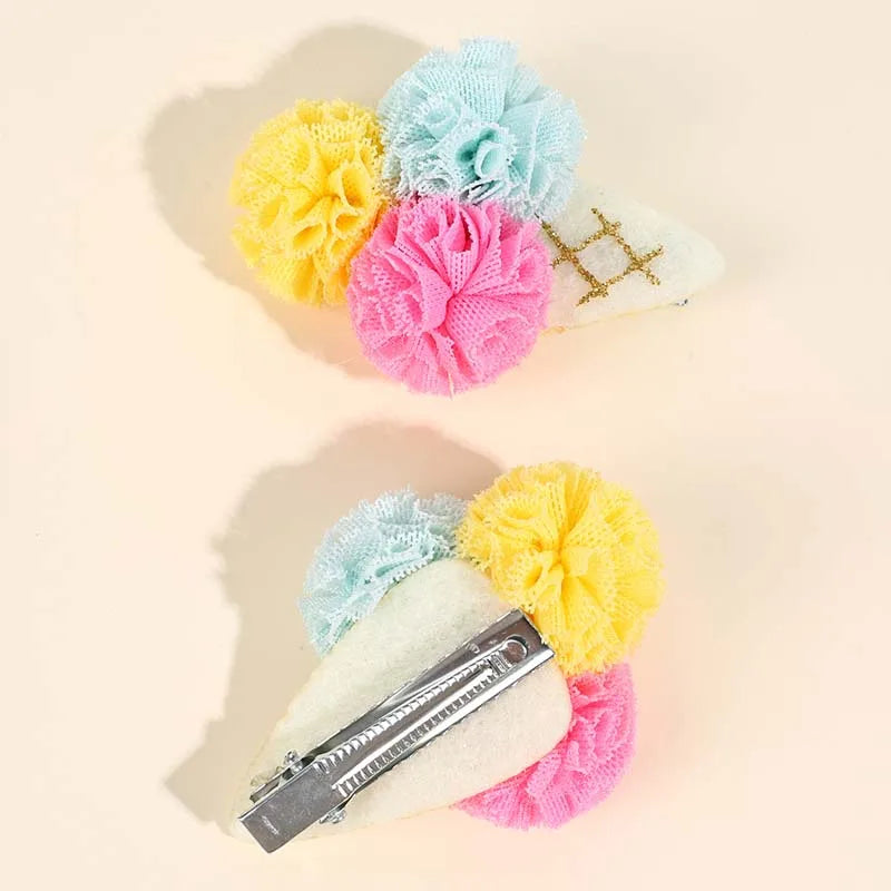 ncmama 2PCS Ice Cream Hair Clips for Toddlers Girls Cute Color Ball Flower Hairpin Baby Hair Accessories Kids Headwear Barrettes