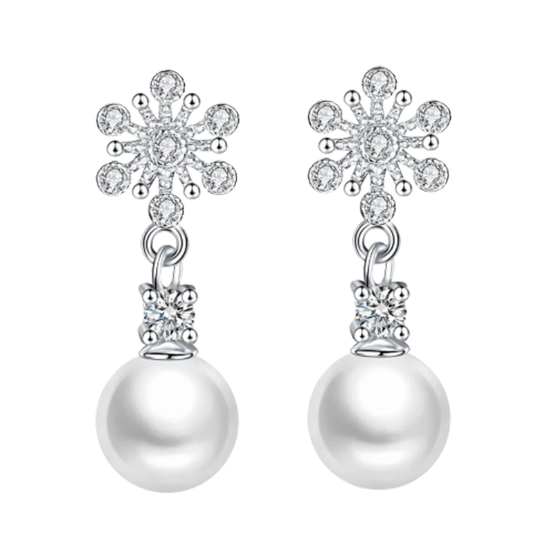 Moonso Luxury Snowflakes Simulated Pearl  Earrings for Women Anniversary Gift Jewelry Wholesale E6636