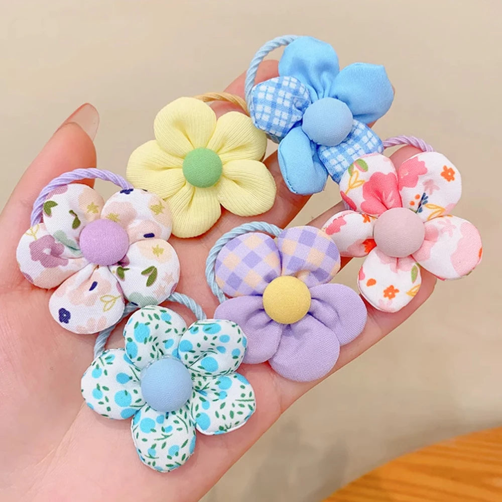 10pcs/Set Colorful Flower Hair Ties Elastics Ponytail Holders Rubber Band Baby Hair Accessories For Toddlers Kids Teens Girls